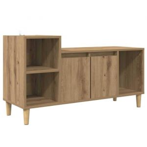 Meuble TV en bois ding&eacute;nierie - vidaXL - Ch&ecirc;ne artisanal - 100x35x55 cm - 2 portes - 1 &eacute;tag&egrave;re - Poids maximal 60 kg