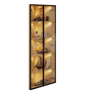 Vitrine-Argentier Ch&ecirc;ne 62x35x160cmVerre Tremp&eacute; LED Int&eacute;gr&eacute;Anti-poussi&egrave;rePorteVitrine DAngleCollection Biblioth&egrave;que Cave &Agrave; Vin