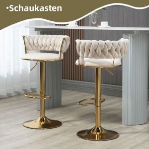 Lot de 2 Tabouret bar Hauteur réglable Rotation à 360° Scandinave moderne 54x46x97cm Beige
