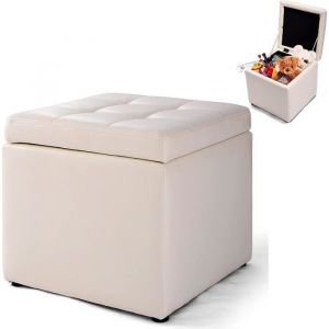 RELAX4LIFE Tabouret Pouf de Rangement 40X40X40CM en Cube Repose-Pieds en Bois&PU Cuir Pieds Antid&eacute;tapants& &Eacute;ponge Assis