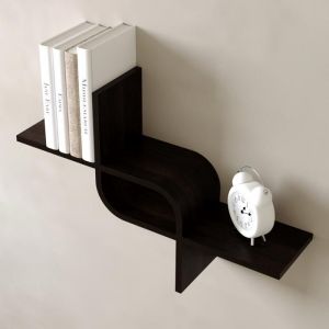 &Eacute;tag&egrave;re murale flottante en bois weng&eacute; &ndash; Design ondul&eacute; &ndash; 65cm &ndash; Rangement mural d&eacute;coratif