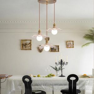 3 Lampes Suspension avec abat-jour en Verre Transparent en forme de feuille de lotus - Industriel Vintage Disque Lustre Bar -