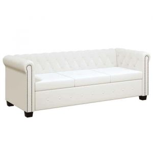Roumei&reg;Canap&eacute; Chesterfield pour 3 places - Sofa Fixe pour Salon/Appartement - cuir synth&eacute;tique blanc - 2 Ans Garantie jfd5858