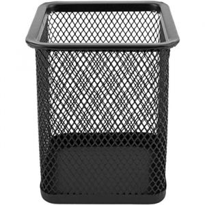 Pot à crayons - Carré - Métal - Noir - Pour le bureau et la maison - 8x10cm