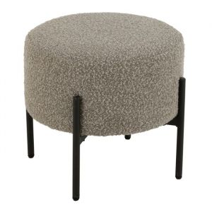 Petit tabouret rond en bois et tissu bouclette Taupe 44x44x41.5 cm