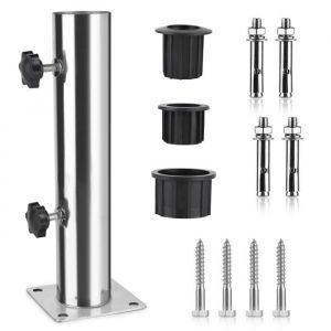 Tube Parasol Pied de Parasol Support Parasol en Acier Inoxydable Réglable avec 3 Anneaux de Réduction en PVC
