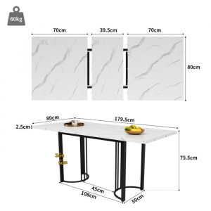 Table de salle &agrave; manger t&eacute;lescopique (140-179.5&times;80cm) Table de salle &agrave; manger extensible table de cuisine peu enc
