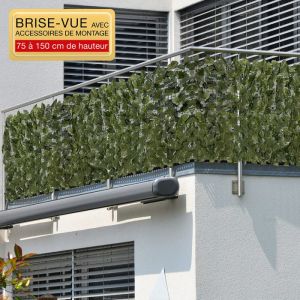 ELONEO Brise-vue balcon 300x150cm motif feuilles haie artificielle vert 20 colliers inclus r&eacute;siste m&eacute;t&eacute;o