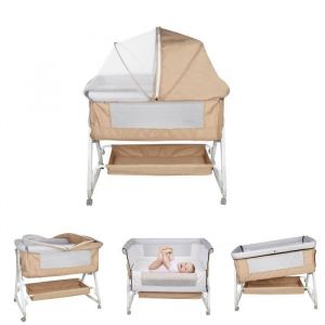 Beige Berceau Cododo avec un matelas de langer pour b&eacute;b&eacute; 3 en 1 Lit de chevet Berceau &agrave; bascule et Lit dappoint Hauteur