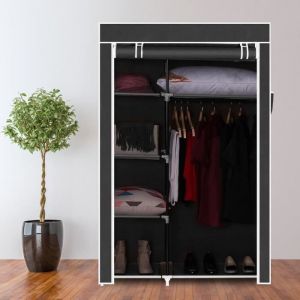 Penderie Souple de Rangement en Tissu Non-tissé 5 Etagères 12 Places Armoire à Vêtement -104.5*45.5*158cm-Noir