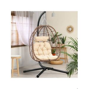 DWVO Fauteuil œuf suspendu Balancelle avec Coussin Beige 150kg max. pour Jardin Patio extérieur intérieur