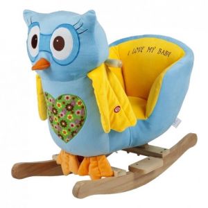 Bascule en bois hibou bleu - BABYGO - Pour bébé - Intérieur - Bois de bouleau