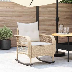 HSF&reg;Chaise &agrave; bascule de jardin - anticorrosion - Fauteuil de bistrot avec coussins beige r&eacute;sine tress&eacute;e - 67x75x75 cm pxo64093