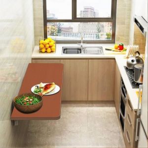Table pliante murale Bureau-MENGDA-Ordinateur simple pour la maison -Petite table pliante-pour la cuisine le salon-Couleur teck