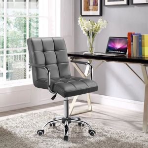 Yaheetech Chaise de Bureau avec Roues Pivotantes Fauteuil de Bureau avec Accoudoirs Amovibles Chambre Studio Gris