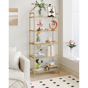 Bibliothèque 5 Niveaux Étagère en échelle en Verre trempé Étroite étagère Mince pour la Chambre