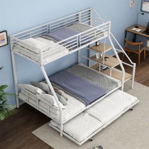 Lit Superposé Enfant 90x200 avec Lit Gigogne Lit Superposé 3 Places pour EnfantAdolescentAdulteCadre de Lit en MétalBlanc