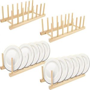 Lot de 4 supports assiettes en bois &agrave; 7 emplacements - &Eacute;gouttoir &agrave; vaisselle en bambou - &Eacute;tag&egrave;re en bambou pour POT PORTE-COUVERTS