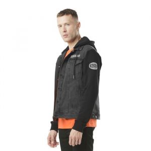 Von Dutch Veste en jean homme, veste homme DUTCH, bi-matière, mi-saison, regular fit - noir taille S