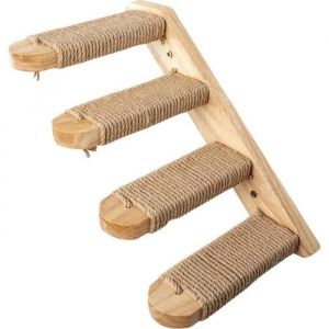 Escabeau en Bois pour Chat - 4 &Eacute;tapes - &Eacute;tag&egrave;re Murale - Corde de Sisal