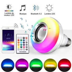 Ampoule Led E27 AUDBURN - Couleur RVB Dimmable - Haut-parleur Bluetooth int&eacute;gr&eacute;