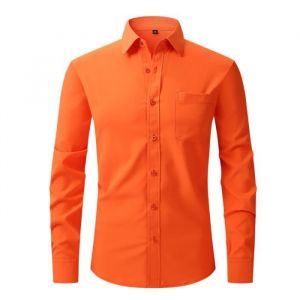Chemise Homme Slim Col revers Manches longues avec poche poitrine Couleur unie - Orange