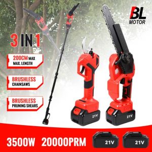Coupe Branche T&eacute;lescopique 200 cm avec 2 Batteries Tron&ccedil;onneuse Sans Fil 8 Pouces Secateur &Eacute;lectrique 40 mm 180&deg; Angle R&eacute;glable