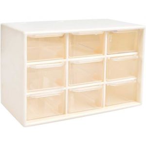 Bo&icirc;te de rangement blanche 3 &eacute;tages avec 9 compartiments et tiroirs transparents pour petites pi&egrave;ces vis outils bricolage