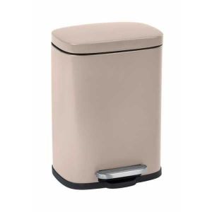 WENKO Poubelle à pédale design Leno avec frein de chute easy close petite poubelle salle de bain capacité 5L Acier Inox taupe