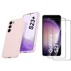 Coque Silicone Rose + 2 Verres Trempes Pour Samsung Galaxy S23 Plus 5G Little Boutik®