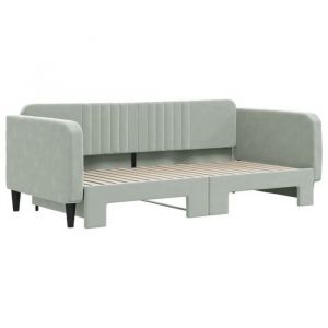 Lit banquette 2 places - Canapé/Lit de jour avec lit gigogne gris clair 90x190 cm velours CAL9437605