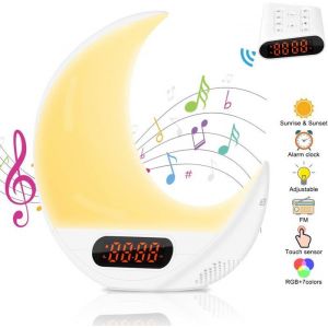 Lampe de r&eacute;veil lampe de r&eacute;veil matinal Simulation color&eacute;e du lever / coucher du soleil Lampe de chevet avec radio FM 7 sons et c