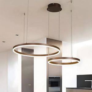 Lustre LED Moderne Cercle  2 Brun Anneaux 40+60cm=40W &Eacute;clairage Suspendu LED T&eacute;l&eacute;commande Intensit&eacute; Variable M&eacute;tal+Acrylique