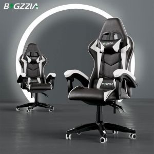 BIGZZIA Fauteuil de Bureau - Chaise Gaming - Siège de Bureau Réglable Gaming Racing - avec coussin et dossier inclinable Blanc