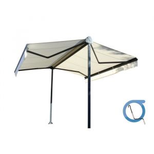 Store double pente manuel 6x2x3 m - Toile beige et structure grise anthracite textur&eacute;e - GARDEN OMBRAZUR