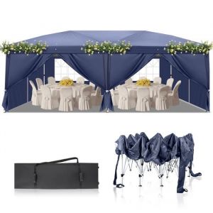 Tonnelle Pliante 3x6 m Tonnelle de Jardin Imperméable avec 6 côtés Barnum Professionnel Chapiteau Pliable pour Reception Bleu