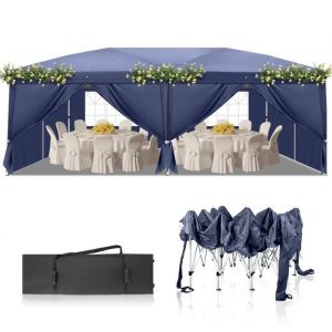 Tonnelle Pliante 3x6 m, Tonnelle de Jardin Imperméable avec 6 côtés, Barnum Professionnel Chapiteau Pliable pour Reception, Bleu