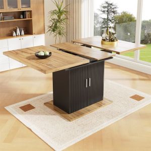 Table à Manger Extensible 4 a 6 Personne Table Cuisine Extensible avec Espace de RangementTable Carrée ExtensibleNaturel et Noir