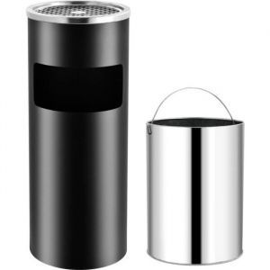 Cendrier sur pied ext&eacute;rieur avec poubelle 30 L Acier Noir