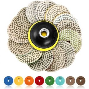 15 disques de polissage diamant&eacute;s pour polisseuse &agrave; eau 10 cm (4 pouces) pour granit pierre b&eacute;ton marbre sols meuleuse