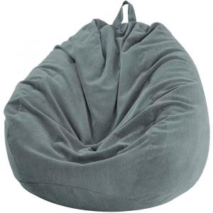 Pouf salon adulte 100x120 cm sans remplissage housse velours c&ocirc;tel&eacute; int&eacute;rieur/ext&eacute;rieur gris pour salon Label