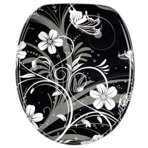 Abattant WC - SANILO - Fleur blanche - Bois - Soft close - Fixation facile
