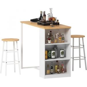 SogesHome Petite table de petit-déjeuner comptoir de cuisine avec étagère de rangement 1 bar et 2 tabourets table de bar