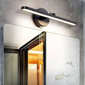 Applique murale LED pour salle de bain 12 W en aluminium 40 cm avec interrupteur à tirette (noir mat)