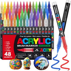 48 Couleurs Feutre Acryliquestylos acryliques &agrave; pointe pinceau pour le coloriage adulteAcrylic Paint Markers pour Coloriage