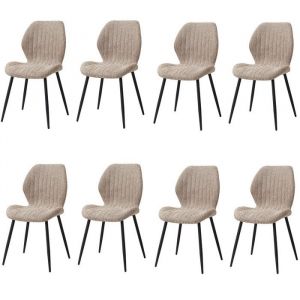 BenyLed Lot de 8 Chaises de Salle à Manger Rembourrées en Lin Chaises de Cuisine Pieds en Métal Robuste Marron