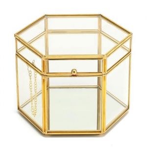 VITRINE - ARGENTIER - VAISSELIER avec base en miroir boîte à bijoux élégante dorée et transparente 18 cm 27779RGSG
