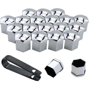 Lot de 20 cache-&eacute;crous de roue universels pour voiture (avec outil de d&eacute;montage) cache-&eacute;crous hexagonaux (argent 19 mm)