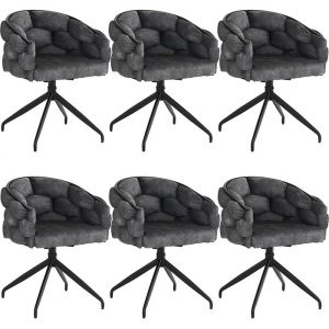Chaise Pivotante &agrave; 360&deg; Lot de 6 Chaises de Salle &agrave; Manger Chaise de Coiffeuse Fauteuil en velours Pieds en M&eacute;tal Noir Gris
