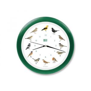 Horloge murale - KOOKOO - Oiseaux des jardins - Cadre vert - 12 chants doiseaux - Int&eacute;rieur classique